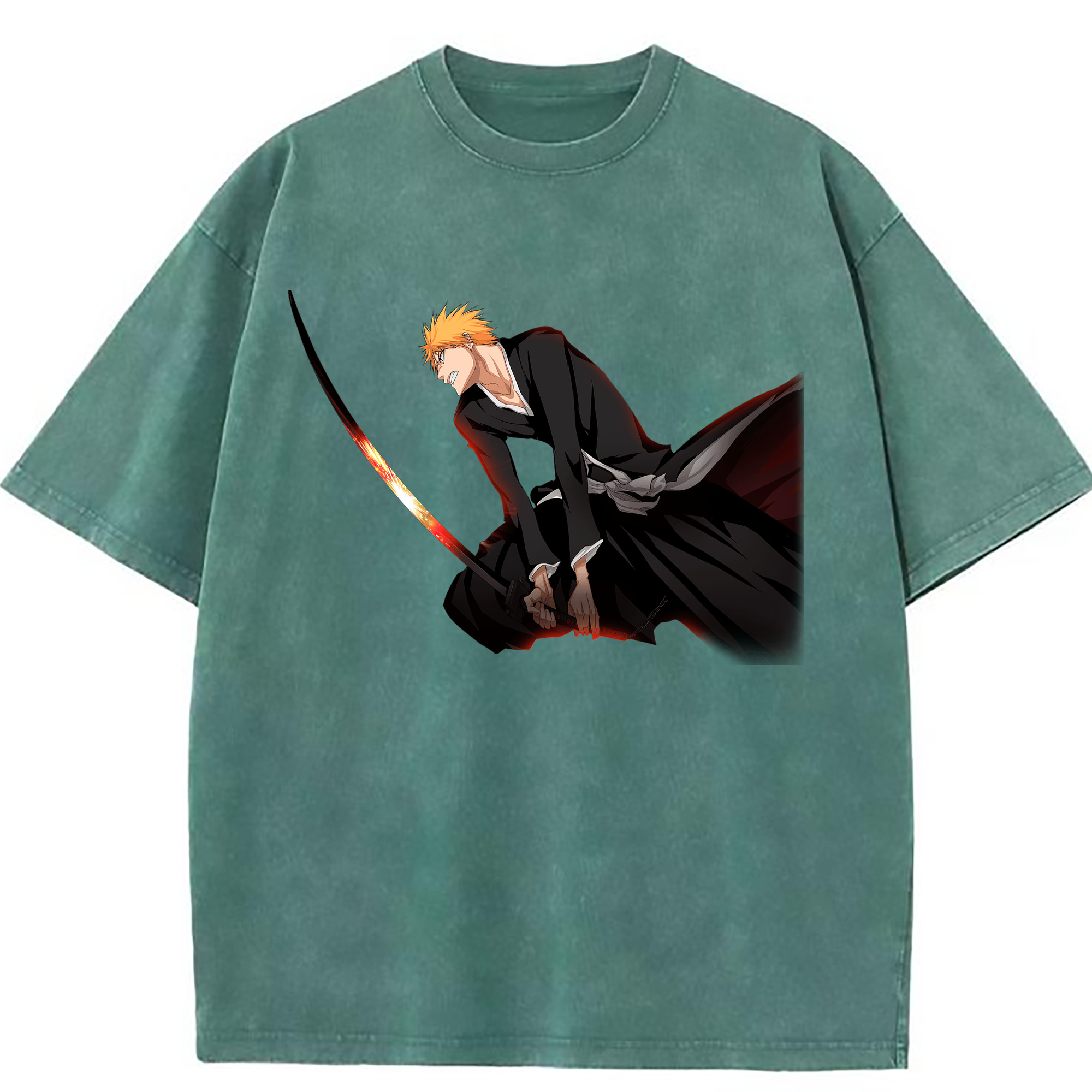 （画像用） ブリーチ 黒崎一護（くろさき いちご）BLEACH Kurosaki Ichigo 綿100% ヴィンテージ風 半袖Tシャツ（フロントプリント）
